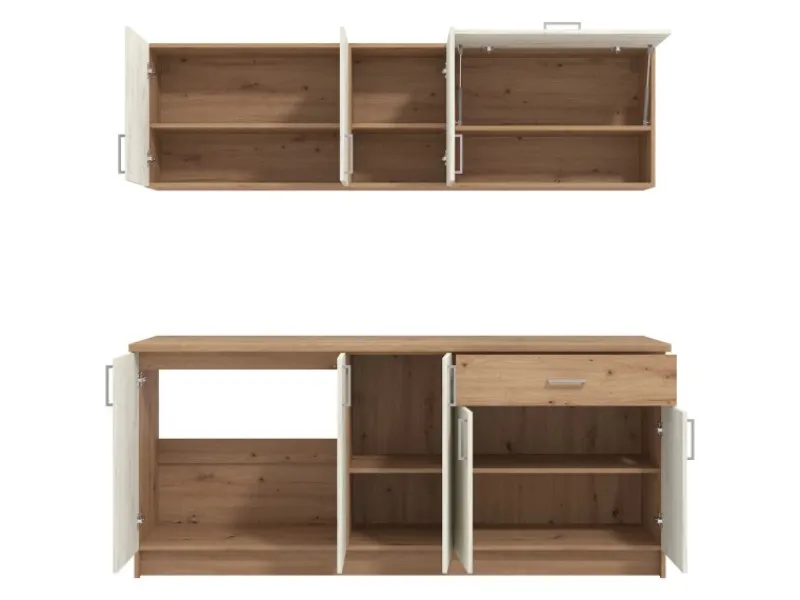 Homestyle4u Miniküchen|Küchenregale<Küchenzeile ohne Geräte 200 cm Eiche