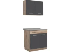 Homestyle4u Küchenzeile 80x207x60 in Grau 2361< Single-Küchen|Miniküchen