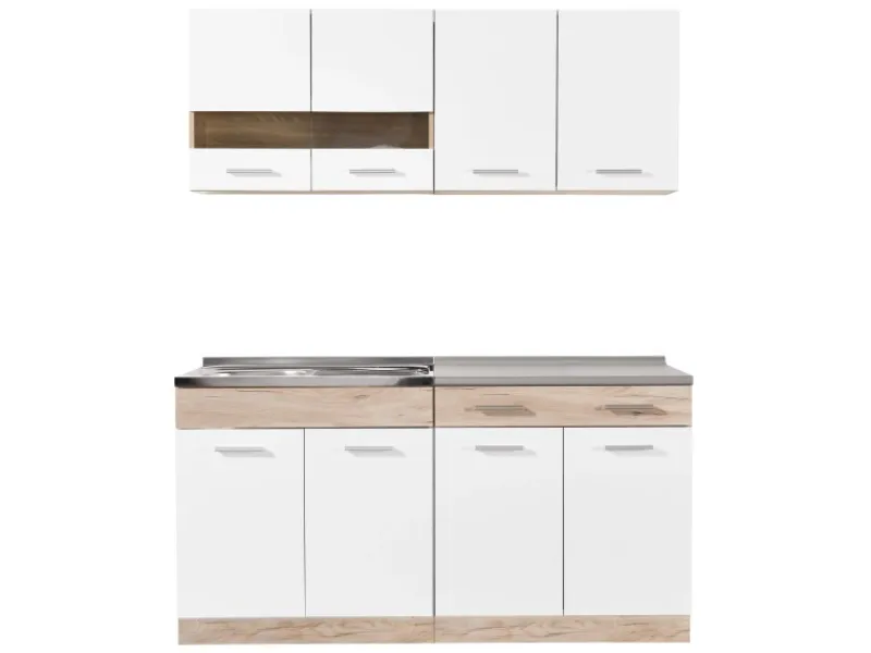 Homestyle4u Moderne Küche ohne Geräte 160x206,5x60 cm in Eiche Braun 2354< Single-Küchen