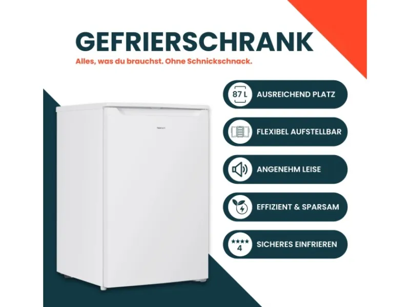 homeX Gefrierschränke<Gefrierschrank Tiefkühlschrank Klein 87L Nutzinhalt 4-Sterne Gefrieren Kompakt und Freistehend Leise Weiß
