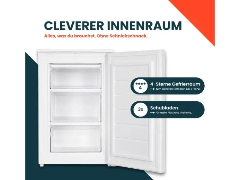 homeX Gefrierschränke<Gefrierschrank Tiefkühlschrank Klein 87L Nutzinhalt 4-Sterne Gefrieren Kompakt und Freistehend Leise Weiß