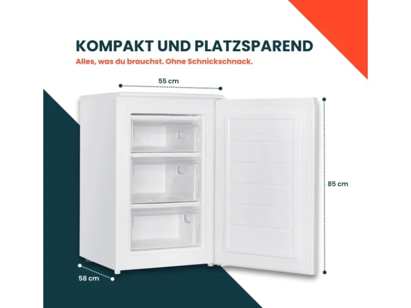 homeX Gefrierschränke<Gefrierschrank Tiefkühlschrank Klein 87L Nutzinhalt 4-Sterne Gefrieren Kompakt und Freistehend Leise Weiß