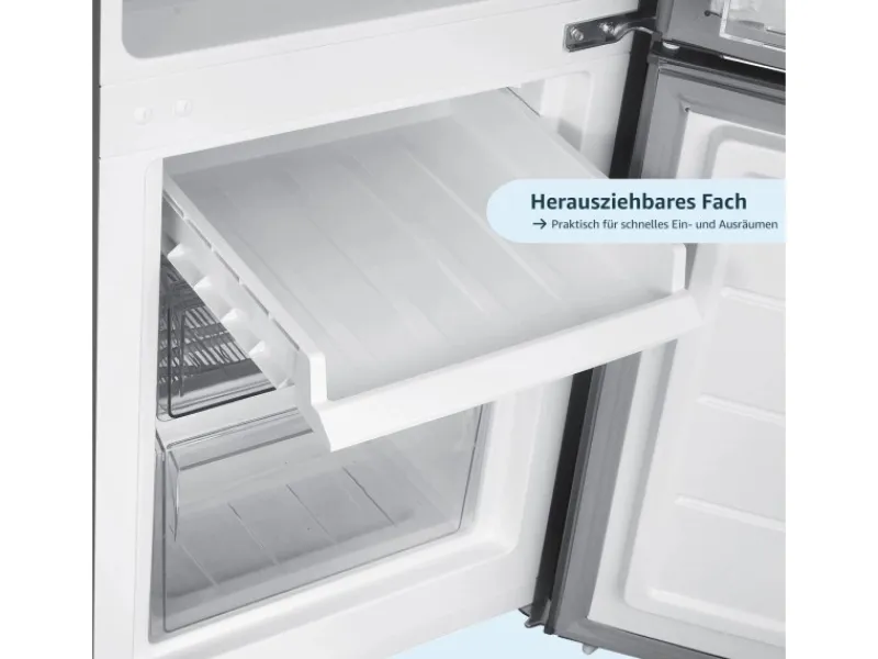 Outlet homeX Kühlschrank Mit Gefrierfach Kühl-Gefrierkombination Freistehend 173 Liter Nutzinhalt CFS1110-S Silber