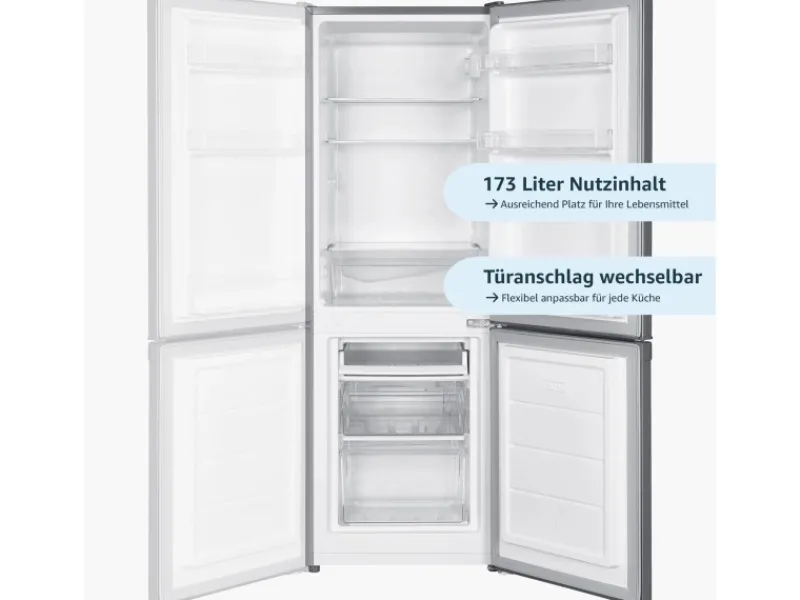 Outlet homeX Kühlschrank Mit Gefrierfach Kühl-Gefrierkombination Freistehend 173 Liter Nutzinhalt CFS1110-S Silber