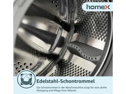 homeX Waschmaschine 7kg 1200 U/Min Inverter Motor AquaStop Schontrommel 15 Programme WF712B-W< Waschmaschinen