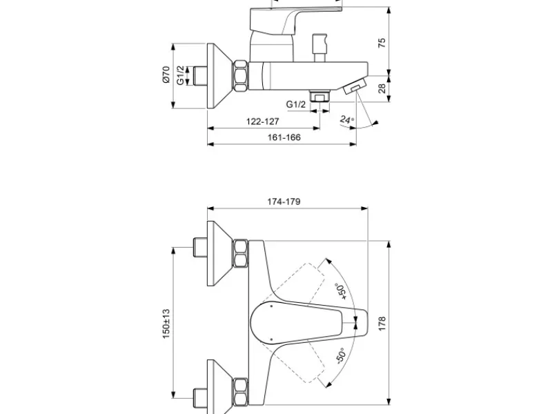 Ideal Standard Badearmatur Esla Aufputz Chrom< Einhebelmischer