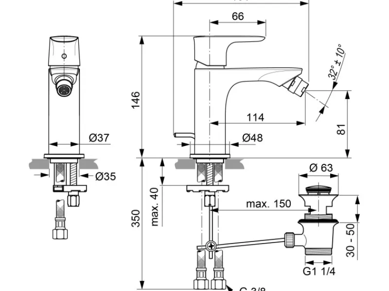Ideal Standard Einhebelmischer<Bidetarmatur Connect Air Magnetic Grey