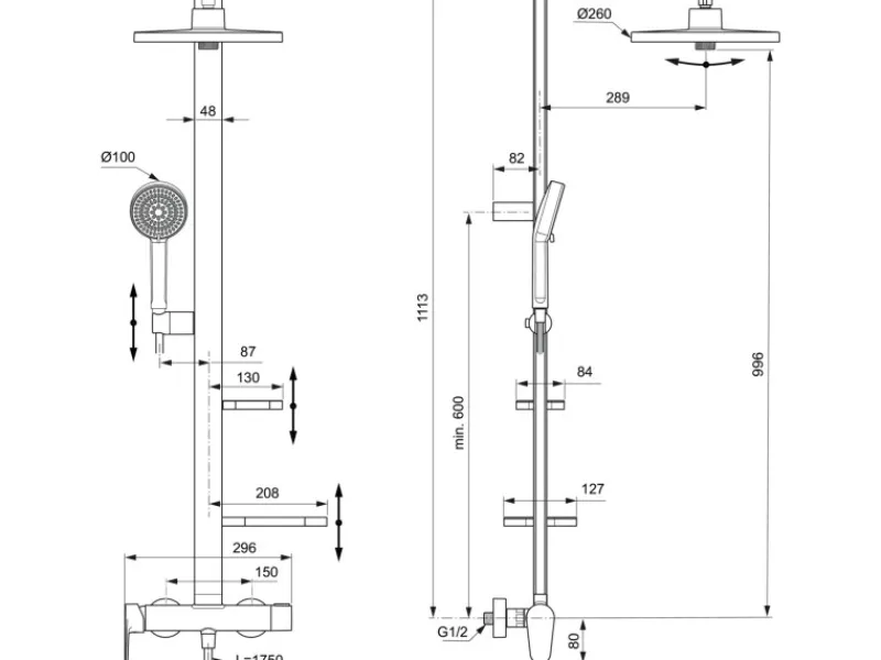 Ideal Standard Einhebelmischer<Duschsystem Einhebel-Armatur mit Regen- und Handbrause