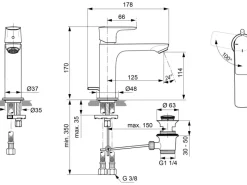 Ideal Standard Waschtischarmatur Connect Air Grande Slim BlueStart Silver Storm< Einhebelmischer