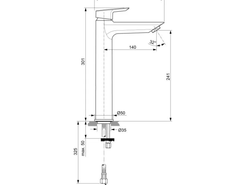 Ideal Standard Waschtischarmatur Tesi verlängerter Sockel o.Ablaufgarnitur Chrom< Einhebelmischer