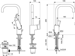 Ideal Standard Waschtischarmatur Tesi mit hohem Auslauf Chrom< Einhebelmischer