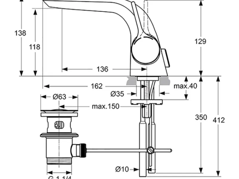 Ideal Standard Einhebelmischer<Waschtischarmatur Melange mit Kupfer-Rohre Chrom