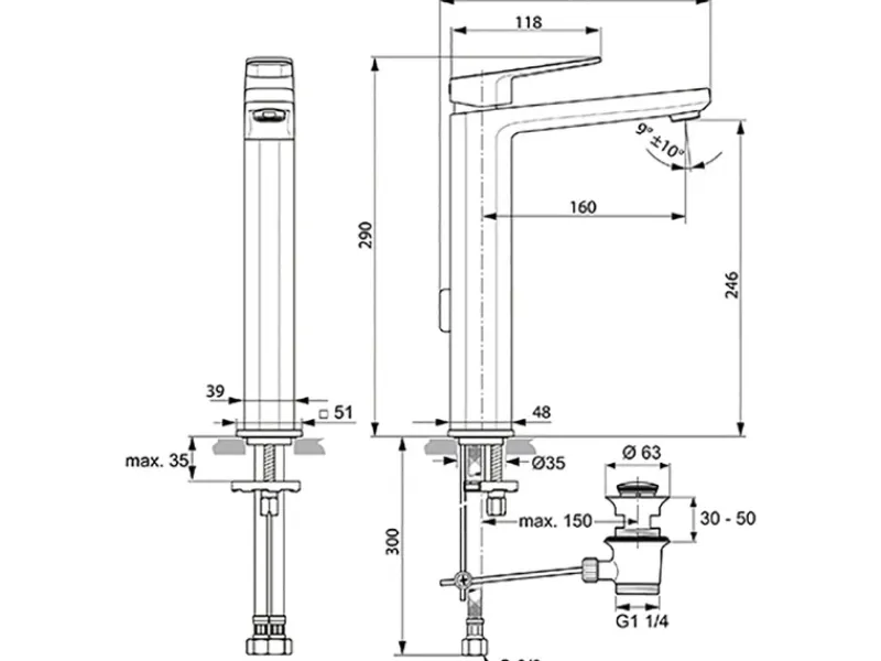Sale Ideal Standard Waschtischarmatur Tonic II verlängerter Sockel Chrom