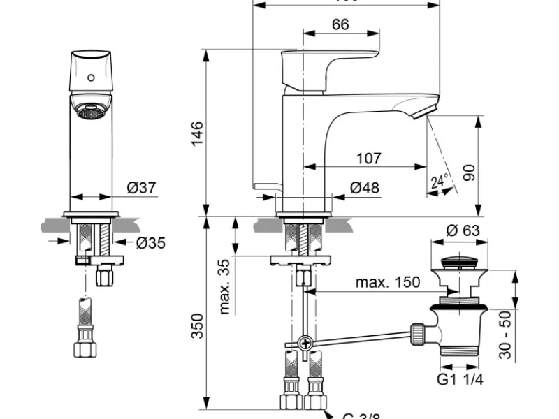 Ideal Standard Waschtischarmatur Connect Air Slim Edelstahl< Einhebelmischer