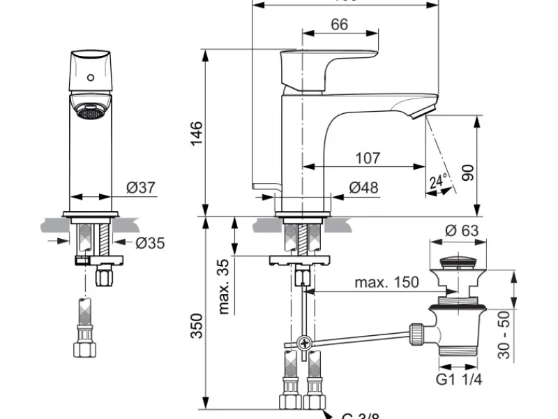 Ideal Standard Waschtischarmatur Connect Air Slim Edelstahl< Einhebelmischer