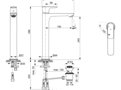 Ideal Standard WT-Armatur Connect Air Slim BlueStart verl. Sockel Brushed< Einhebelmischer