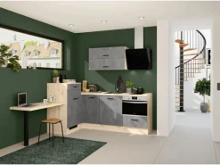 Impuls Küchen Einbauküche IBZ4350LH 225 x 241 cm Beton-Optik  ohne E-Geräte< Winkelküchen|Einbauküchen