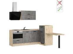 Impuls Küchen Einbauküche IBZ4350HL 225 x 241 cm Beton-Optik  ohne E-Geräte< Winkelküchen
