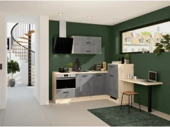 Impuls Küchen Einbauküche IBZ4350HL 225 x 241 cm Beton-Optik  ohne E-Geräte< Winkelküchen