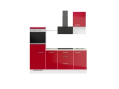 Online Impuls Küchen Küchenzeile IKZ1215L3 215 cm Hochglanz mit E-Geräten Rot