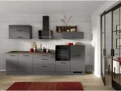Impuls Küchen Küchenzeile IKZ1320LF 320 cm  mit E-Geräten Grafit
