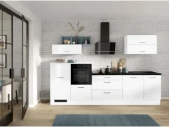 Clearance Impuls Küchen Küchenzeile IKZ1320AL 320 cm Hochglanz mit E-Geräten Weiß