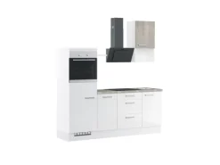 Clearance Impuls Küchen Küchenzeile IKZ1215R4 215 cm Hochglanz mit E-Geräten Weiß
