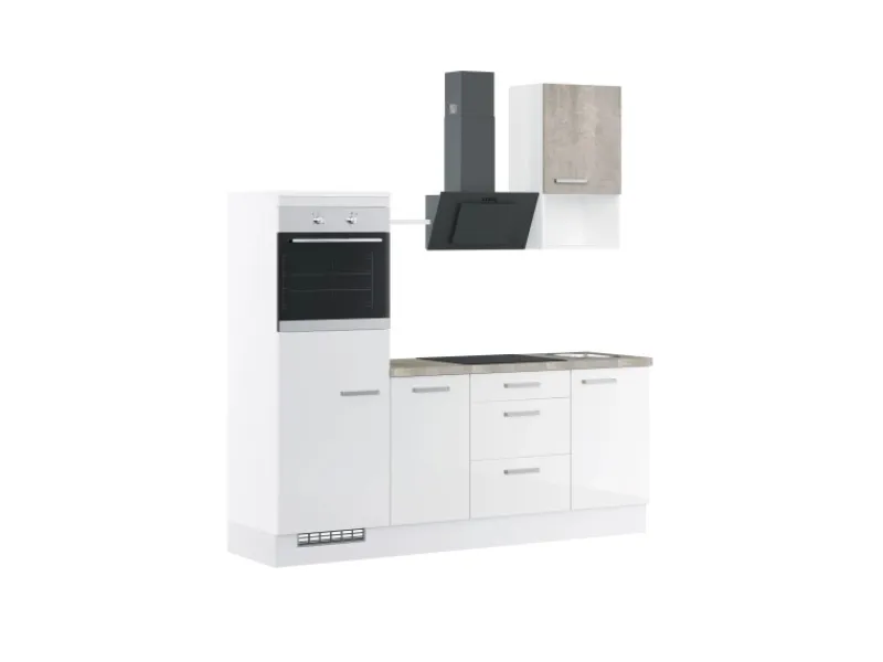 Clearance Impuls Küchen Küchenzeile IKZ1215R4 215 cm Hochglanz mit E-Geräten Weiß