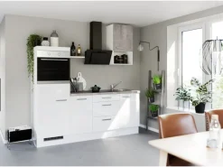 Clearance Impuls Küchen Küchenzeile IKZ1215R4 215 cm Hochglanz mit E-Geräten Weiß