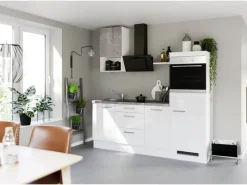Discount Impuls Küchen Küchenzeile IKZ1215L4 215 cm Hochglanz mit E-Geräten Weiß