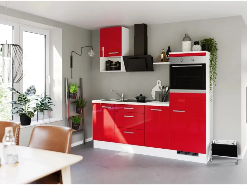 Impuls Küchen Kühlschränke|Kochfelder<Küchenzeile IKZ1215R3 215 cm Hochglanz mit E-Geräten