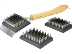 Jim Beam Pfannen|Kochfelder<Grillbürste Edelstahl Holzgriff Parawood Inkl. 2 Wechselköpfe