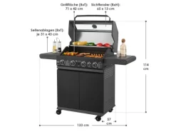 Juskys BBQ Gasgrill Savannah mit 4 Brennern & 1 Seitenbrenner< Kochfelder|Pfannen