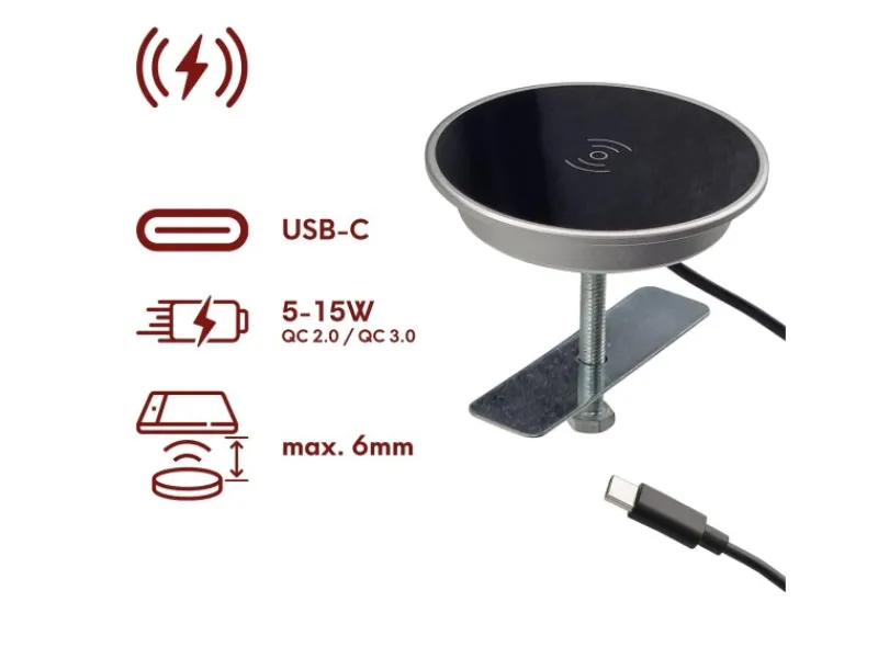Haushaltsgeräte<kalb 15W Einbau Drahtlos Ladegerät USB-C Druchmesser 60mm Schnell Ladestation für Smartphones Möbel Induktion Schnellladegerät Wireless Charger Platio