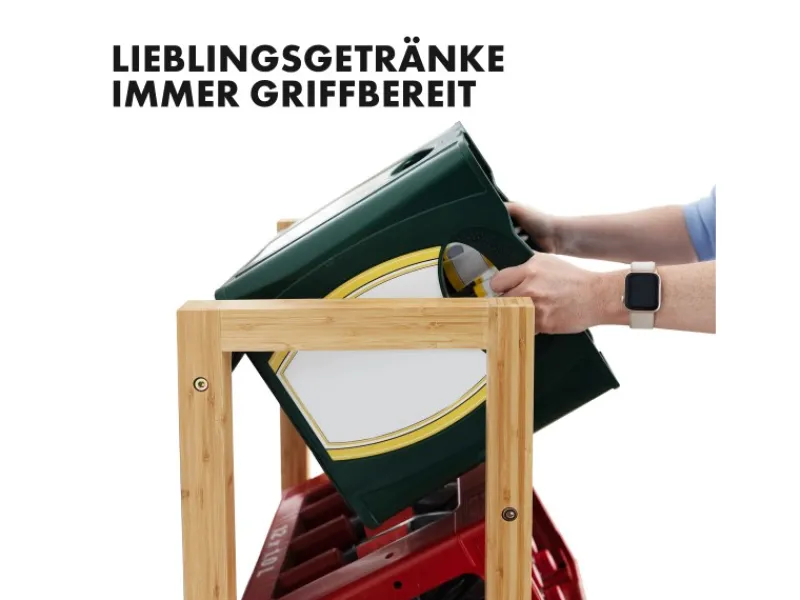 Outlet Karat Bambus-Flaschenkastenständer Flash - Robustes Lagerregal für Büro, Küche, Garage oder Flur - 112 x 56 x 32 cm
