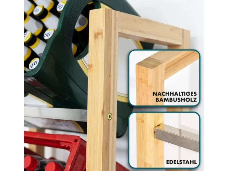 Outlet Karat Bambus-Flaschenkastenständer Flash - Robustes Lagerregal für Büro, Küche, Garage oder Flur - 112 x 56 x 32 cm