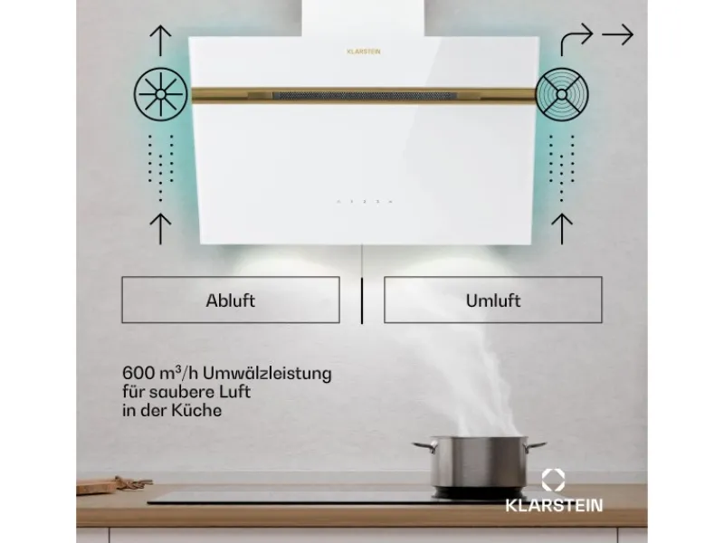 Klarstein Alina Dunstabzugshaube EEK A Touch LED-Beleuchtung Abluft/Umluft 600 m³/h< Inselhauben|Dunstabzugshauben-Filter
