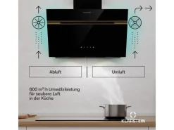 Klarstein Dunstabzugshauben-Filter<Alina Dunstabzugshaube EEK A Touch LED-Beleuchtung Abluft/Umluft 600 m³/h /Metallic
