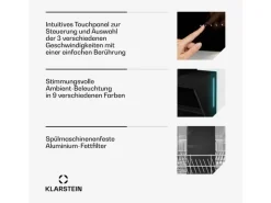 Klarstein Kochfelder|Dunstabzugshauben-Filter<Alina Dunstabzugshaube EEK A Touch LED-Beleuchtung Abluft/Umluft 615 m³/h Schwarz