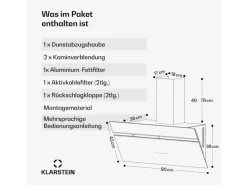 Klarstein Kochfelder|Dunstabzugshauben-Filter<Alina Dunstabzugshaube EEK A Touch LED-Beleuchtung Abluft/Umluft 615 m³/h Schwarz