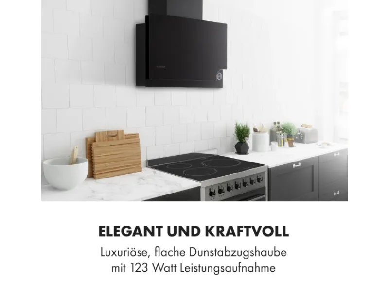 New Klarstein Amelia Dunstabzugshaube 123W 60x47x23,5cm LED-Beleuchtung Touch Glas Schwarz