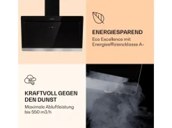 Hot Klarstein Aurora Eco 90 Dunstabzugshaube 550 m³/h 90cm Kopffrei Ambientelicht Schwarz