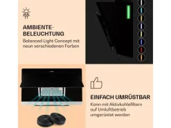 Hot Klarstein Aurora Eco 90 Dunstabzugshaube 550 m³/h 90cm Kopffrei Ambientelicht Schwarz