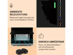 Klarstein Aurora Eco 60 Dunstabzugshaube 550 m³/h 60cm Kopffrei Ambientelicht EEC A++ Schwarz< Dunstabzugshauben-Filter
