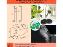 Klarstein Dunstabzugshauben-Filter|Einbauküchen<Clara 60 Dunstabzugshaube Glas 509 m³/h Touch Ambiente-Licht