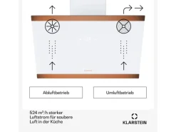 Outlet Klarstein FlashLine 60 Dunstabzugshaube A++ 524 m³/h 3 Stufen Touch Abluft/Umluft 100 W Weiß