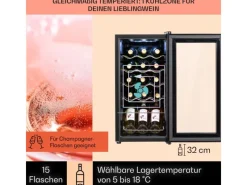Klarstein Shiraz 15 Slim Uno Weinkühlschrank 44 L Touch-Bedienfeld 5-18°C< Kühlschränke