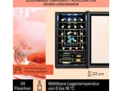 Klarstein Shiraz 24 Uno Weinkühlschrank 63 L 24 Flaschen Touch-Bedienfeld 5-18°C< Kühlschränke
