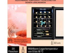 Klarstein Kühlschränke<Shiraz 20 Uno Weinkühlschrank 53 L 20 Flaschen Touch-Bedienfeld 5-18°C