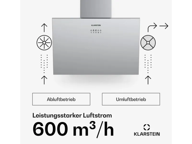 Klarstein Dunstabzugshauben-Filter<Silver Lining 60 Dunstabzugshaube 60cm 600m³/h EEK A Edelstahl Silber